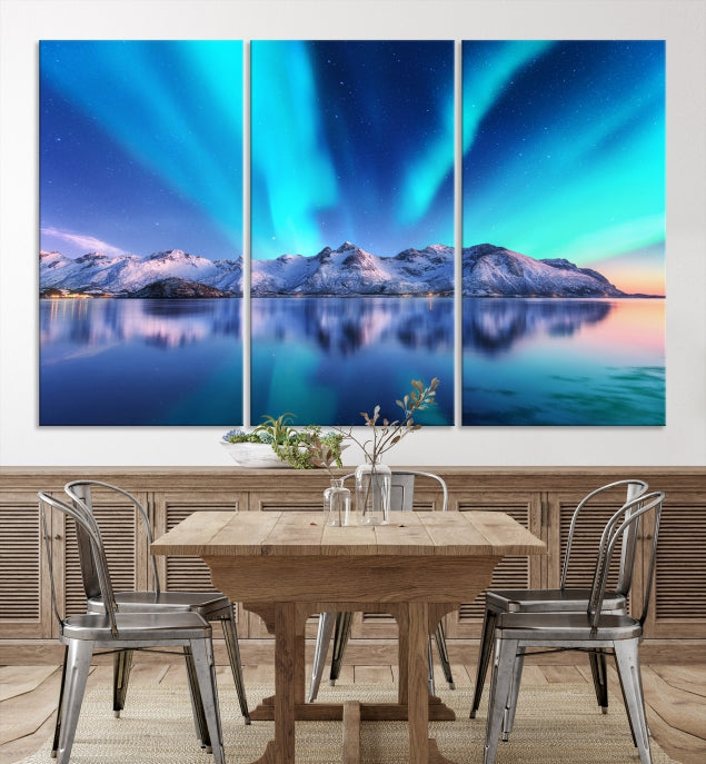 Northern Lights above Mountain Large Wall Art Canvas Print