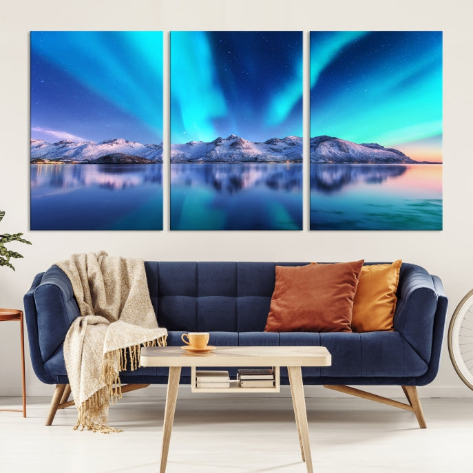 Northern Lights above Mountain Large Wall Art Canvas Print