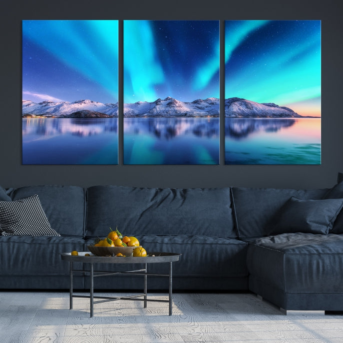 Northern Lights above Mountain Large Wall Art Canvas Print