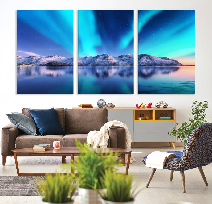 Northern Lights above Mountain Large Wall Art Canvas Print