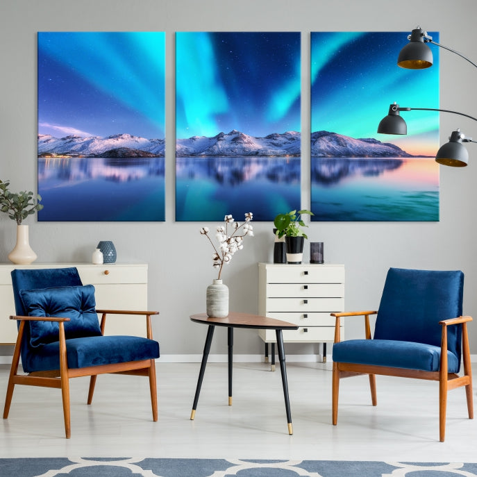 Northern Lights above Mountain Large Wall Art Canvas Print