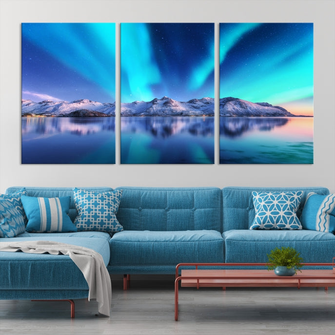 Northern Lights above Mountain Large Wall Art Canvas Print