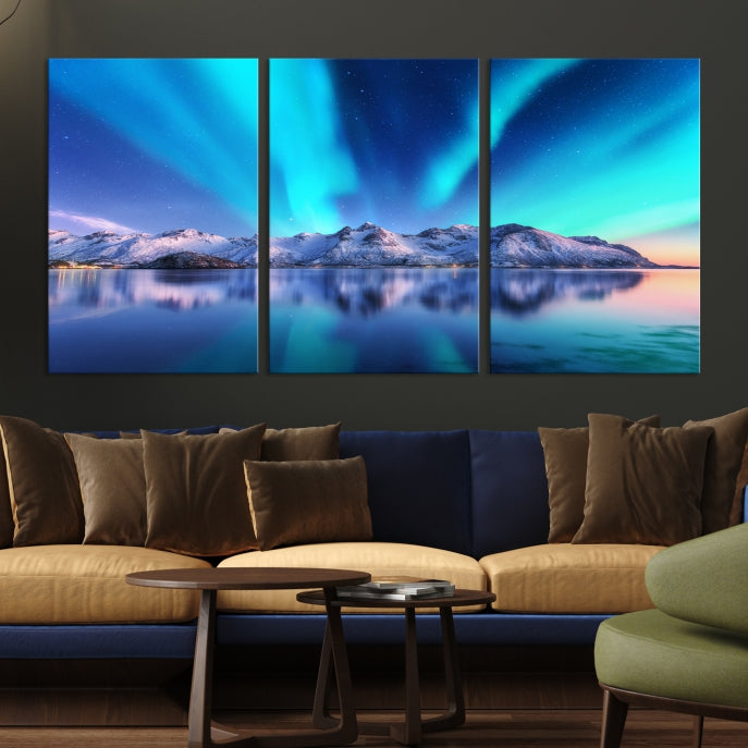 Northern Lights above Mountain Large Wall Art Canvas Print