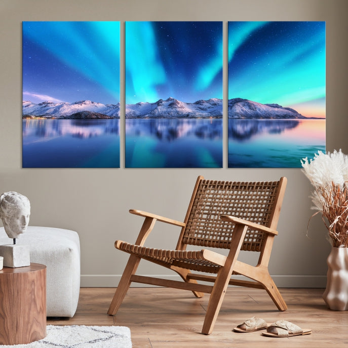 Northern Lights above Mountain Large Wall Art Canvas Print