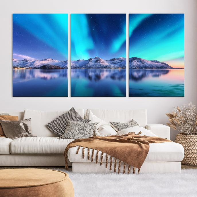 Northern Lights above Mountain Large Wall Art Canvas Print