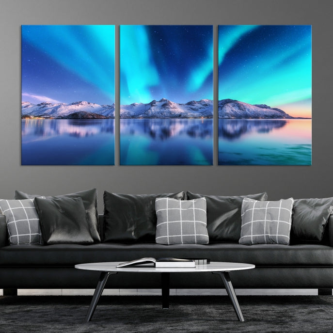 Northern Lights above Mountain Large Wall Art Canvas Print