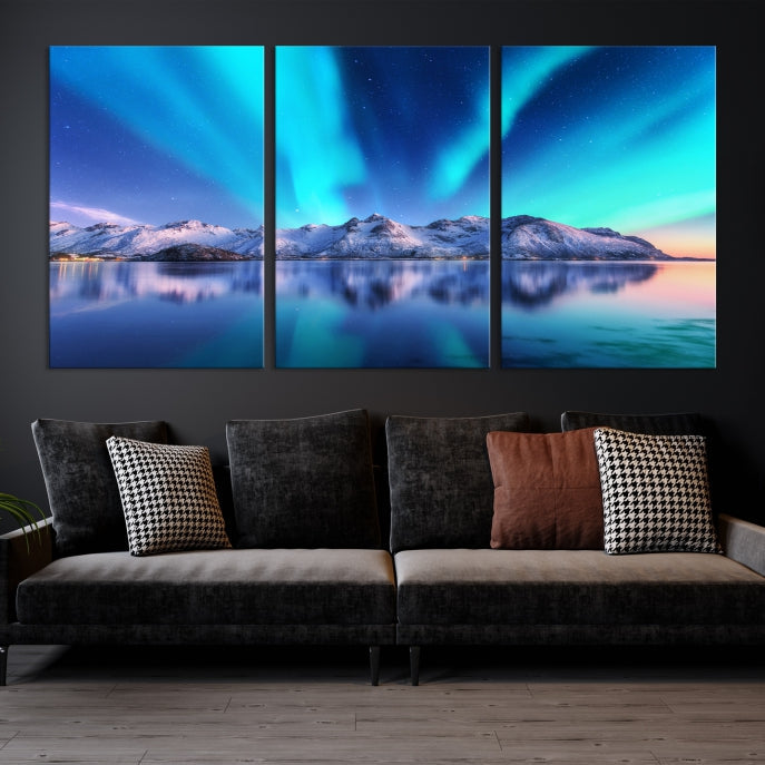 Northern Lights above Mountain Large Wall Art Canvas Print