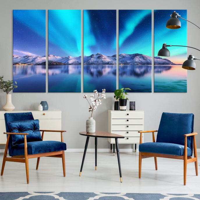 Northern Lights above Mountain Large Wall Art Canvas Print