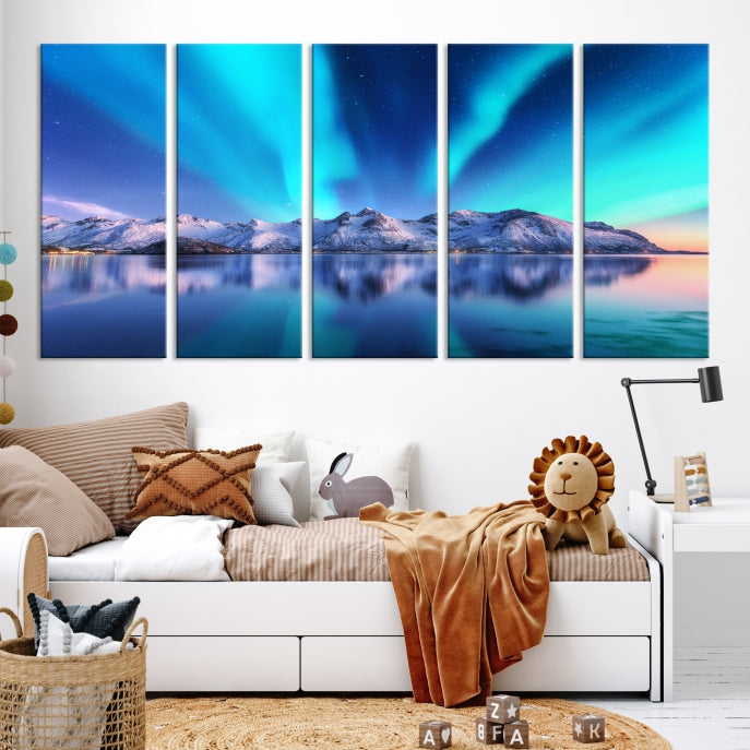 Northern Lights above Mountain Large Wall Art Canvas Print