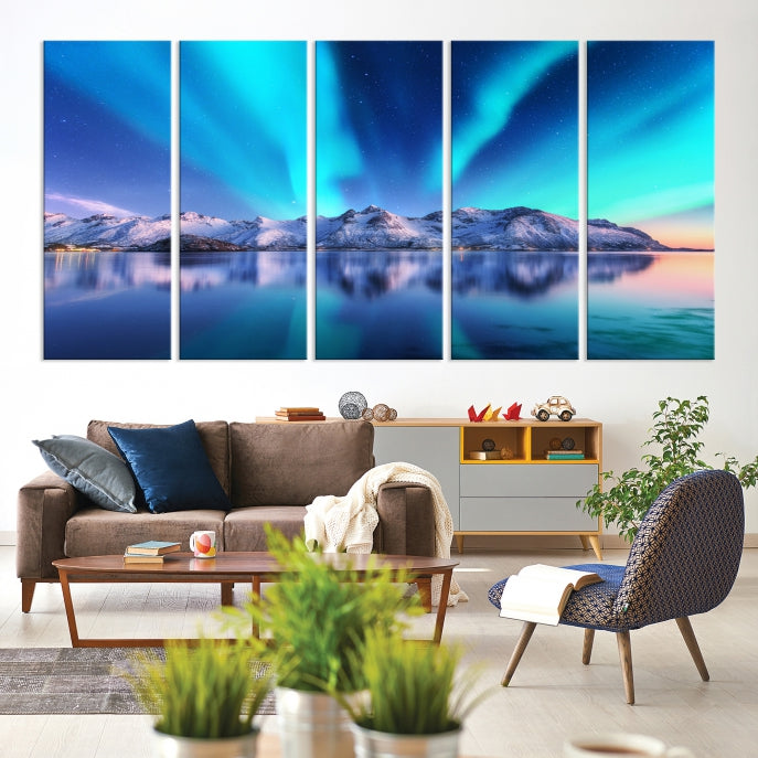 Northern Lights above Mountain Large Wall Art Canvas Print