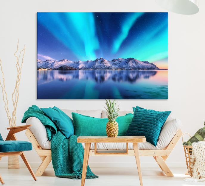 Northern Lights above Mountain Large Wall Art Canvas Print