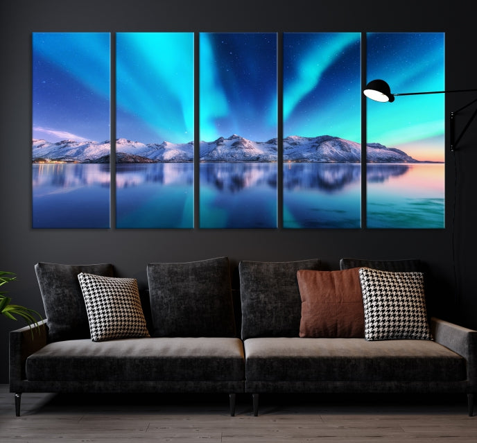 Northern Lights above Mountain Large Wall Art Canvas Print