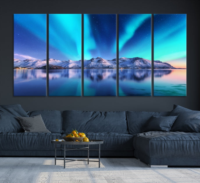 Northern Lights above Mountain Large Wall Art Canvas Print