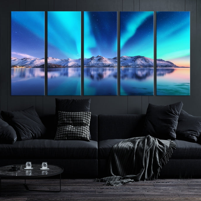 Northern Lights above Mountain Large Wall Art Canvas Print