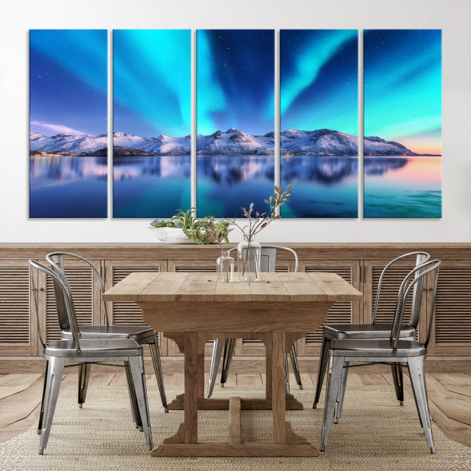 Northern Lights above Mountain Large Wall Art Canvas Print