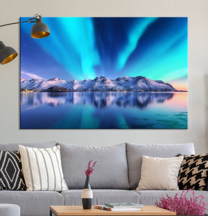 Northern Lights above Mountain Large Wall Art Canvas Print