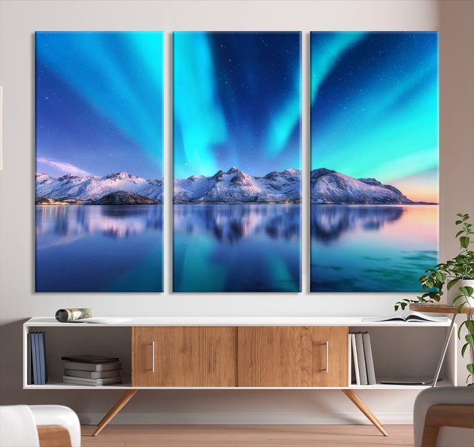 Northern Lights above Mountain Large Wall Art Canvas Print