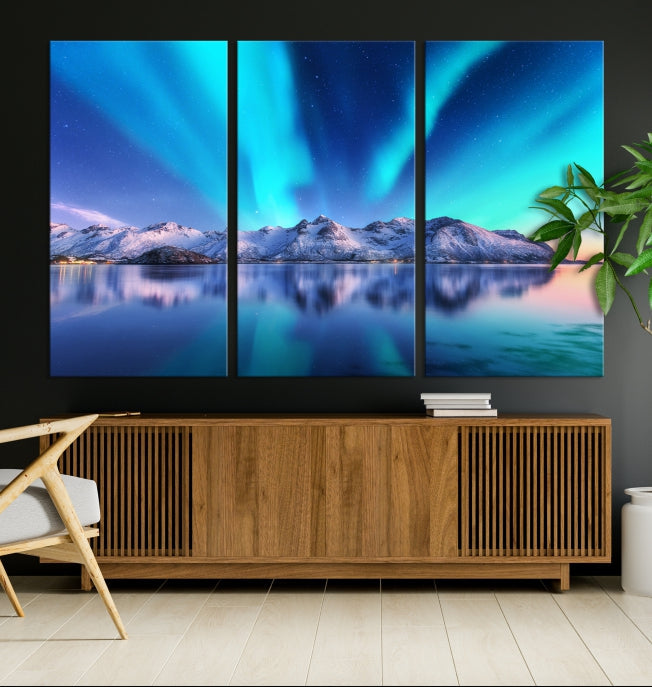 Northern Lights above Mountain Large Wall Art Canvas Print