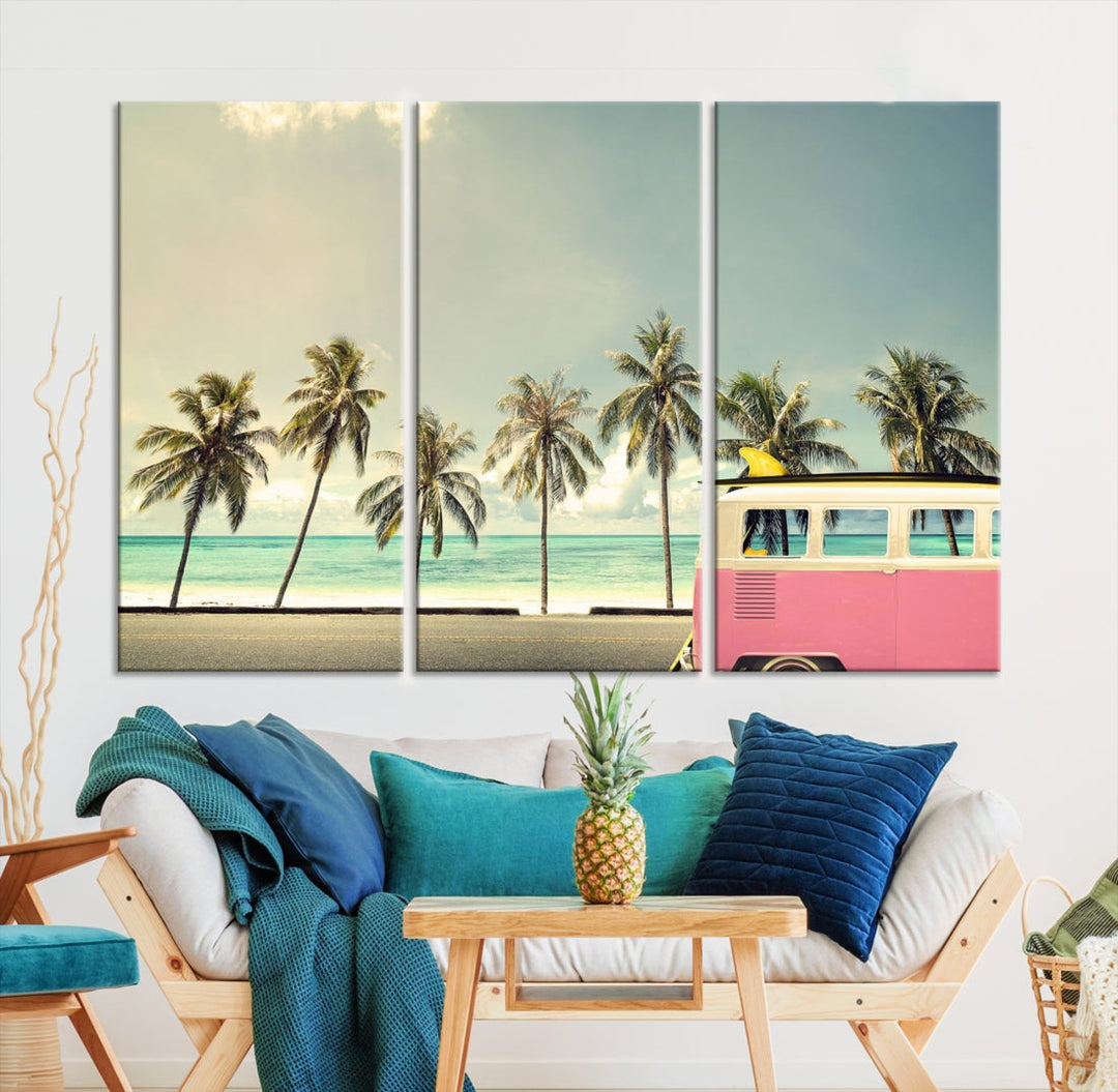 Nostalgia Lovely Summer Day Canvas Wall Art Print Palm Tree Art Vacation Art Canvas Wall Decor Large Multi Panel Wall