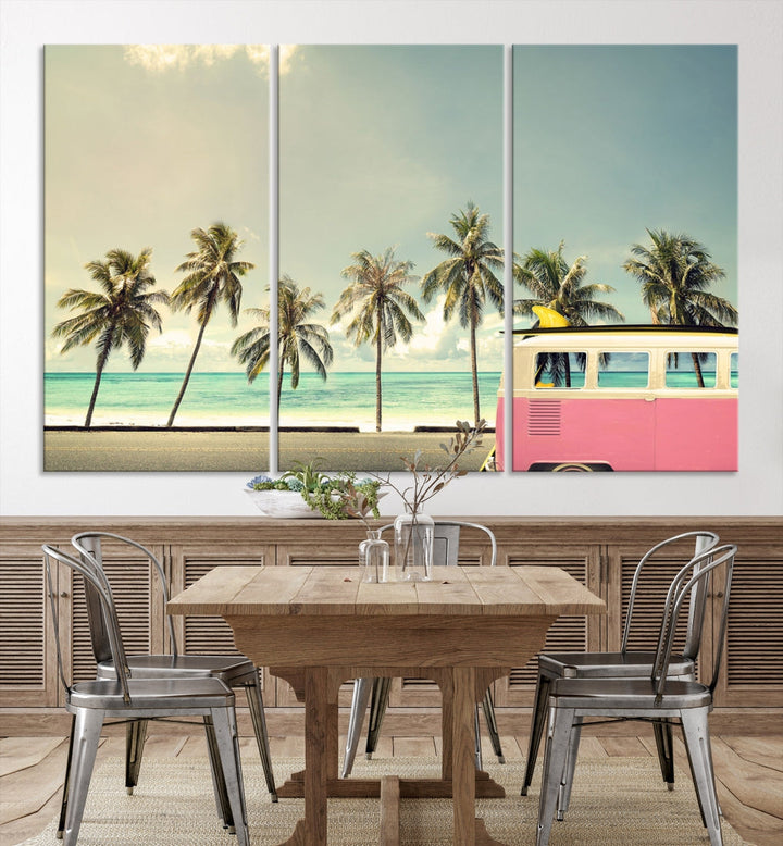 Nostalgia Lovely Summer Day Canvas Wall Art Print Palm Tree Art Vacation Art Canvas Wall Decor Large Multi Panel Wall