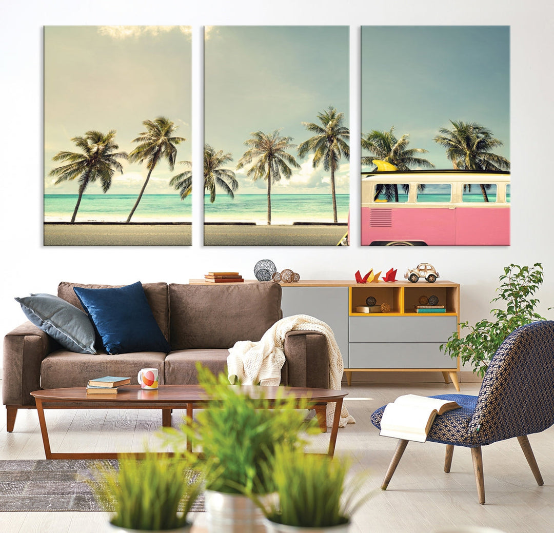 Nostalgia Lovely Summer Day Canvas Wall Art Print Palm Tree Art Vacation Art Canvas Wall Decor Large Multi Panel Wall