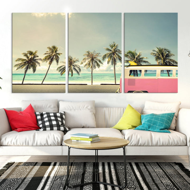 Nostalgia Lovely Summer Day Canvas Wall Art Print Palm Tree Art Vacation Art Canvas Wall Decor Large Multi Panel Wall