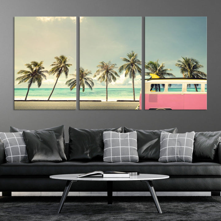 Nostalgia Lovely Summer Day Canvas Wall Art Print Palm Tree Art Vacation Art Canvas Wall Decor Large Multi Panel Wall