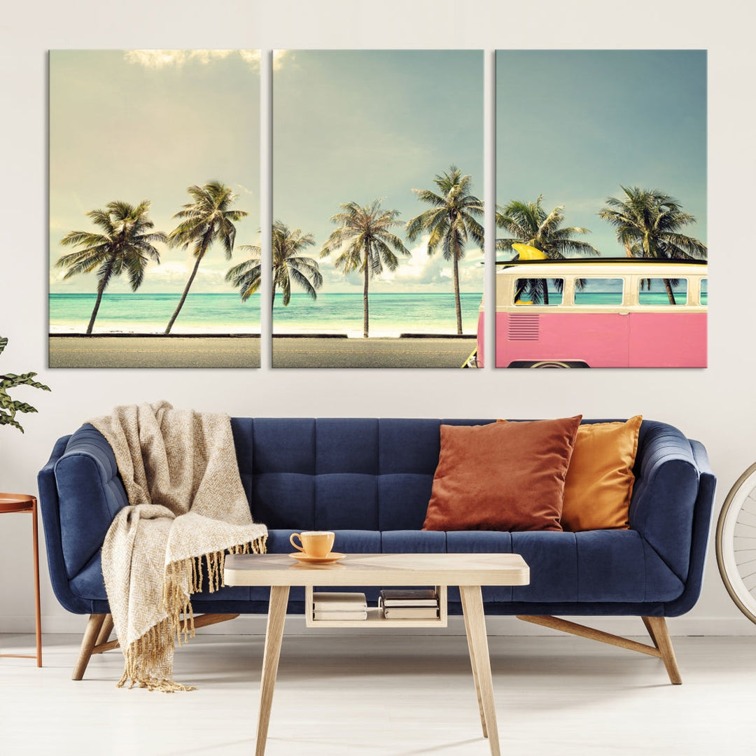 Nostalgia Lovely Summer Day Canvas Wall Art Print Palm Tree Art Vacation Art Canvas Wall Decor Large Multi Panel Wall