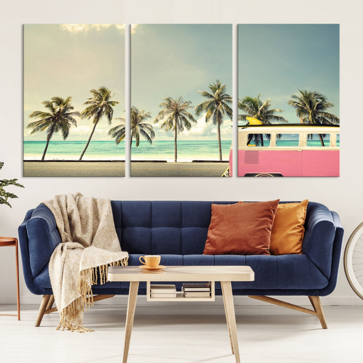 Nostalgia Lovely Summer Day Canvas Wall Art Print Palm Tree Art Vacation Art Canvas Wall Decor Large Multi Panel Wall