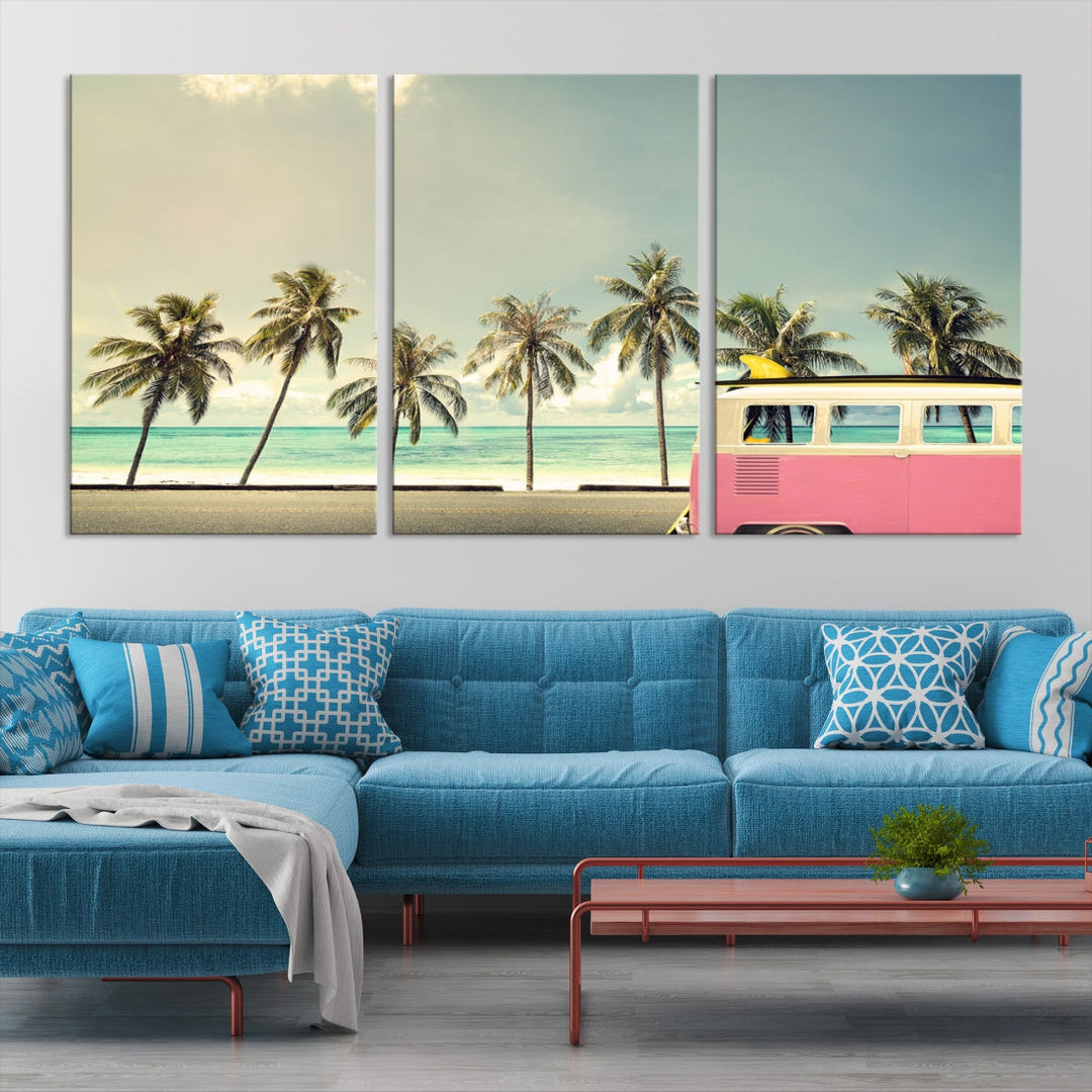 Nostalgia Lovely Summer Day Canvas Wall Art Print Palm Tree Art Vacation Art Canvas Wall Decor Large Multi Panel Wall