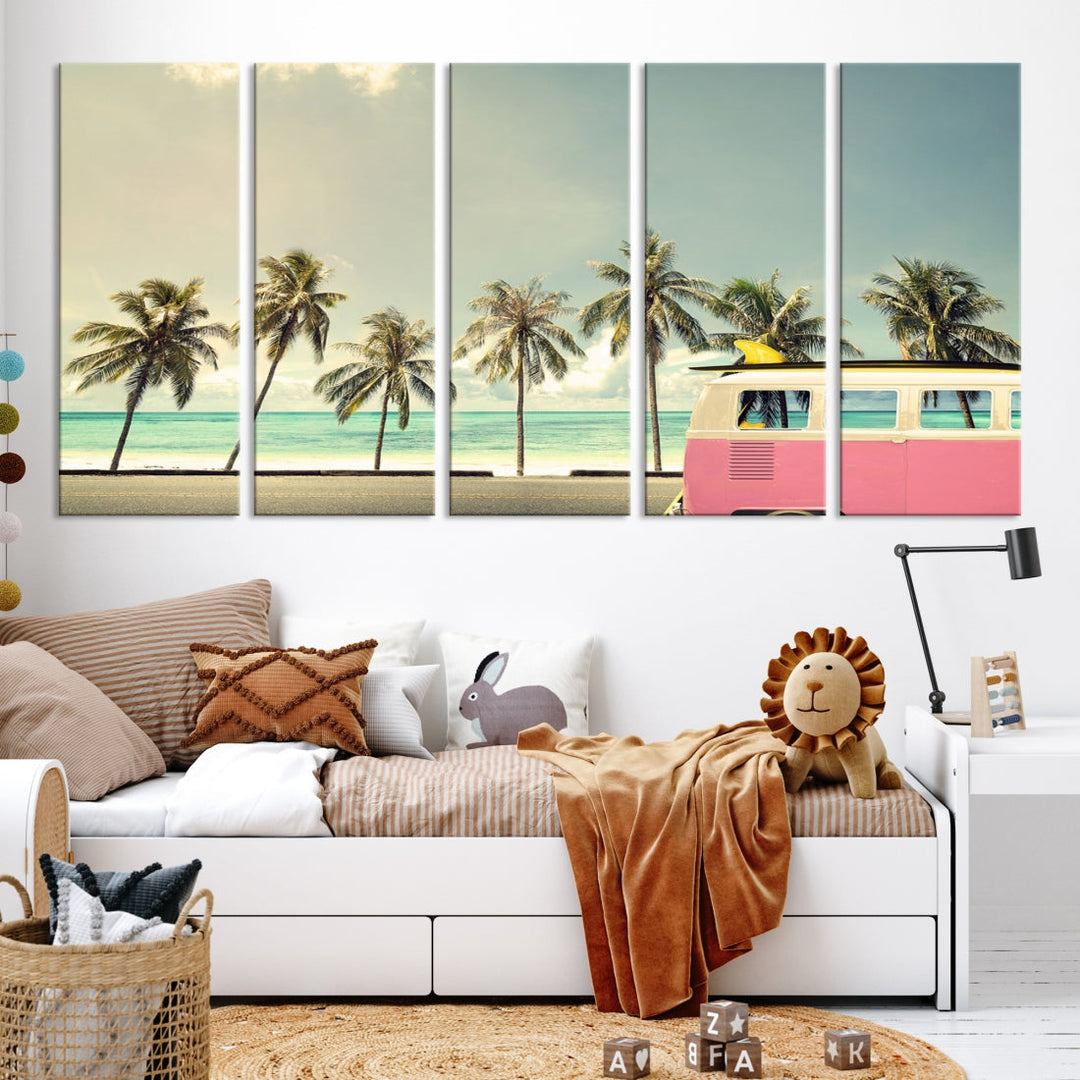 Nostalgia Lovely Summer Day Canvas Wall Art Print Palm Tree Art Vacation Art Canvas Wall Decor Large Multi Panel Wall