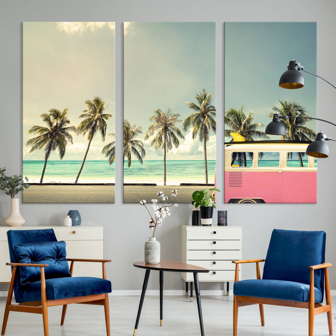 Nostalgia Lovely Summer Day Canvas Wall Art Print Palm Tree Art Vacation Art Canvas Wall Decor Large Multi Panel Wall