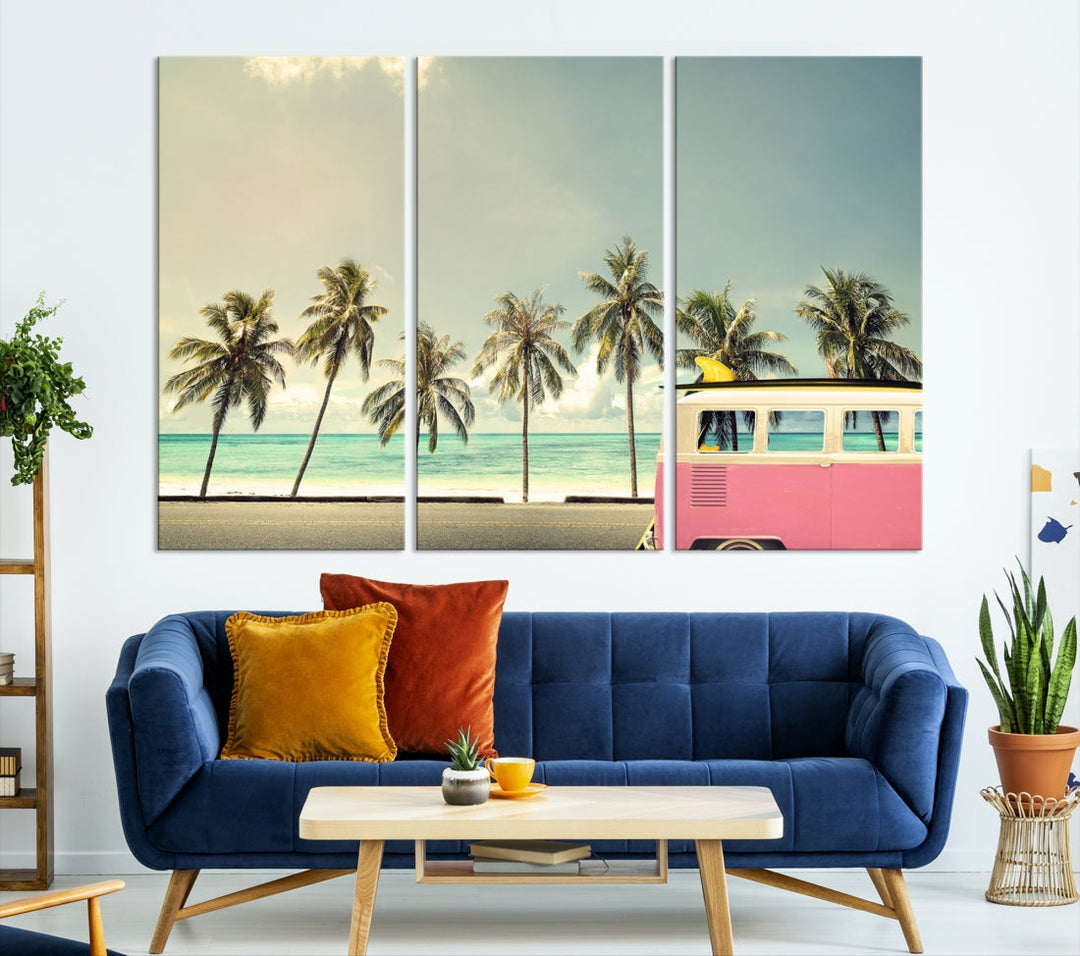 Nostalgia Lovely Summer Day Canvas Wall Art Print Palm Tree Art Vacation Art Canvas Wall Decor Large Multi Panel Wall