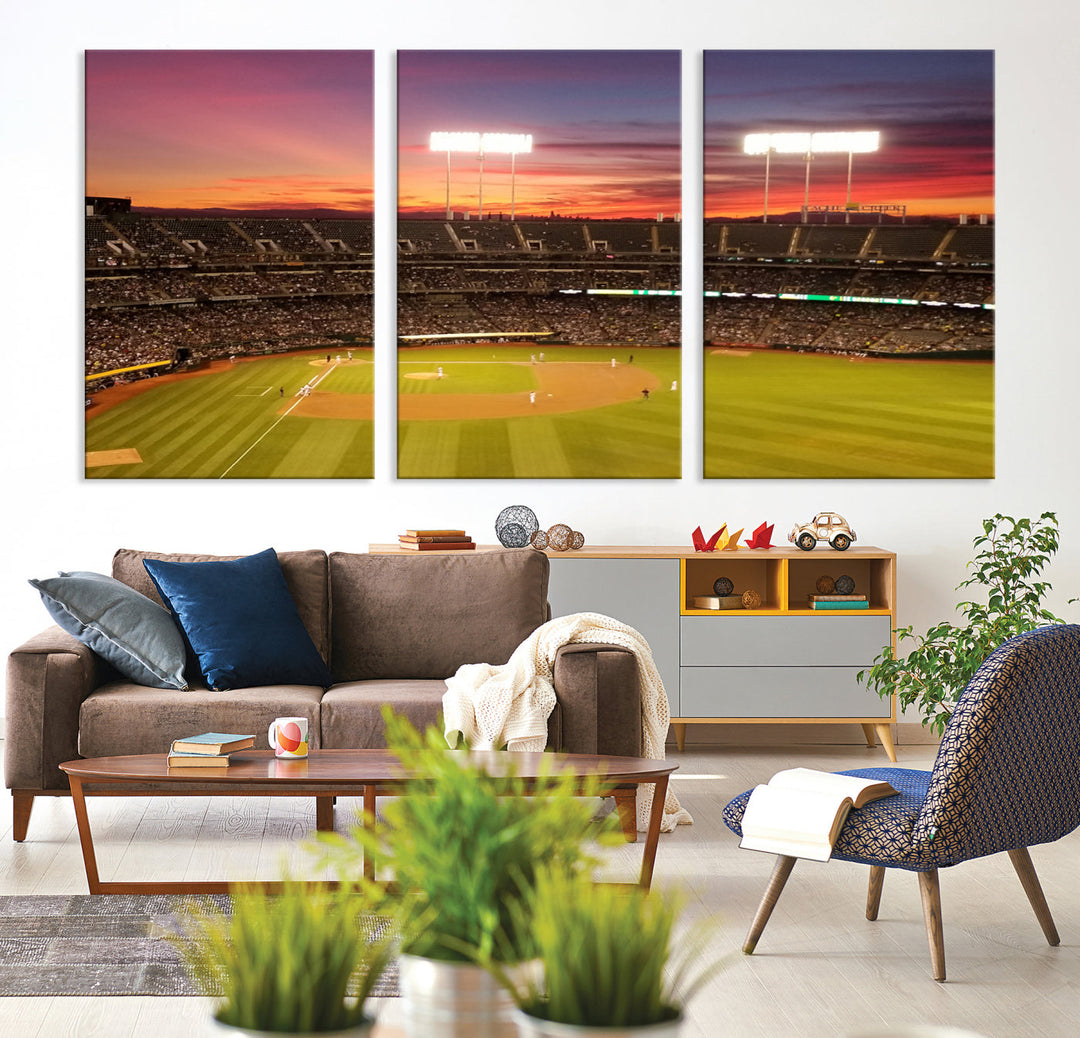 Oakland Coliseum Wall Art Oakland Athletics Stadium Canvas Print - Baseball Multi Panel Wall Art Print - Sports Lovers Gifts - MLB Wall Art