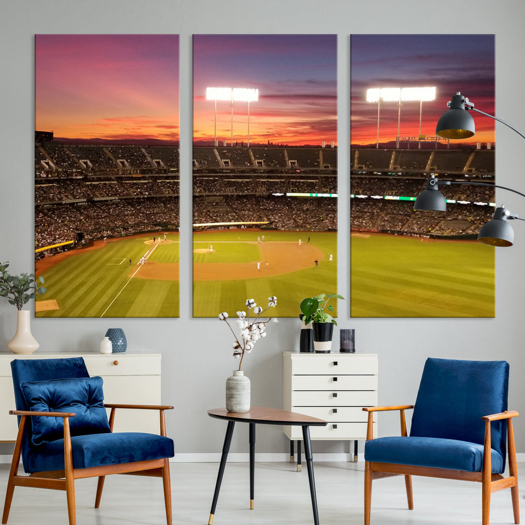 Oakland Coliseum Wall Art Oakland Athletics Stadium Canvas Print - Baseball Multi Panel Wall Art Print - Sports Lovers Gifts - MLB Wall Art