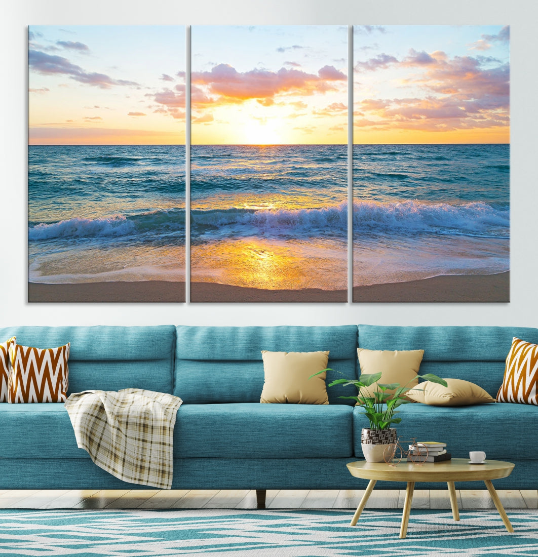 Ocean Beach Canvas Wall Art Beach Canvas, Coastal Artwork Print for Living Room Home Office Decor, Beach Wall Art, Sea