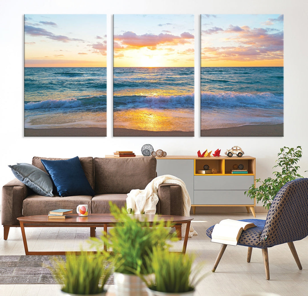 Ocean Beach Canvas Wall Art Beach Canvas, Coastal Artwork Print for Living Room Home Office Decor, Beach Wall Art, Sea