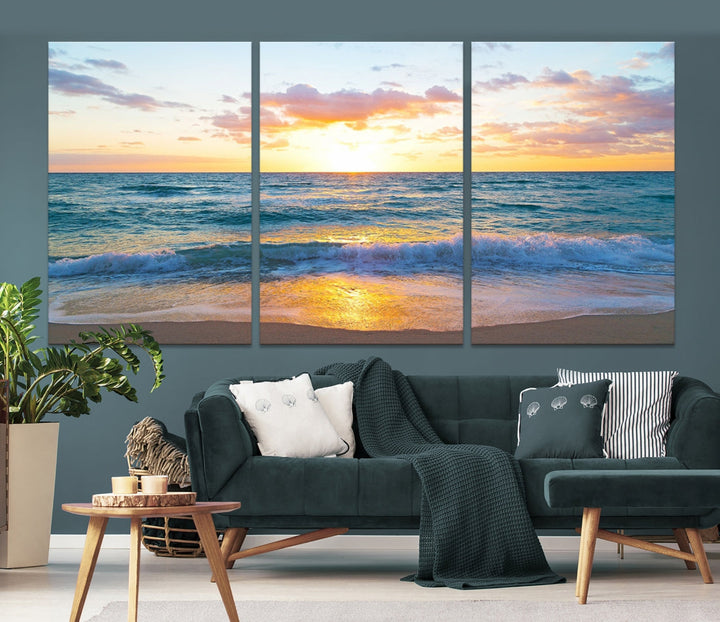 Ocean Beach Canvas Wall Art Beach Canvas, Coastal Artwork Print for Living Room Home Office Decor, Beach Wall Art, Sea