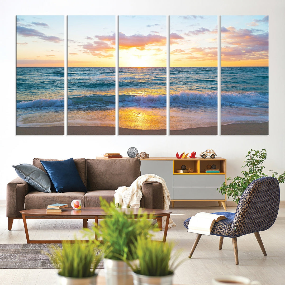 Ocean Beach Canvas Wall Art Beach Canvas, Coastal Artwork Print for Living Room Home Office Decor, Beach Wall Art, Sea