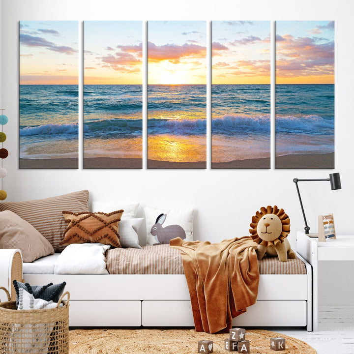 Ocean Beach Canvas Wall Art Beach Canvas, Coastal Artwork Print for Living Room Home Office Decor, Beach Wall Art, Sea