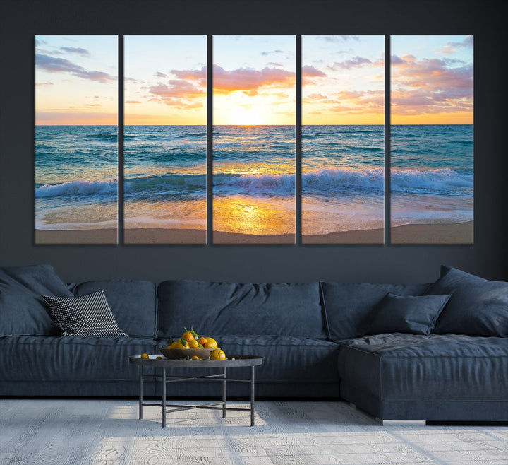 Ocean Beach Canvas Wall Art Beach Canvas, Coastal Artwork Print for Living Room Home Office Decor, Beach Wall Art, Sea