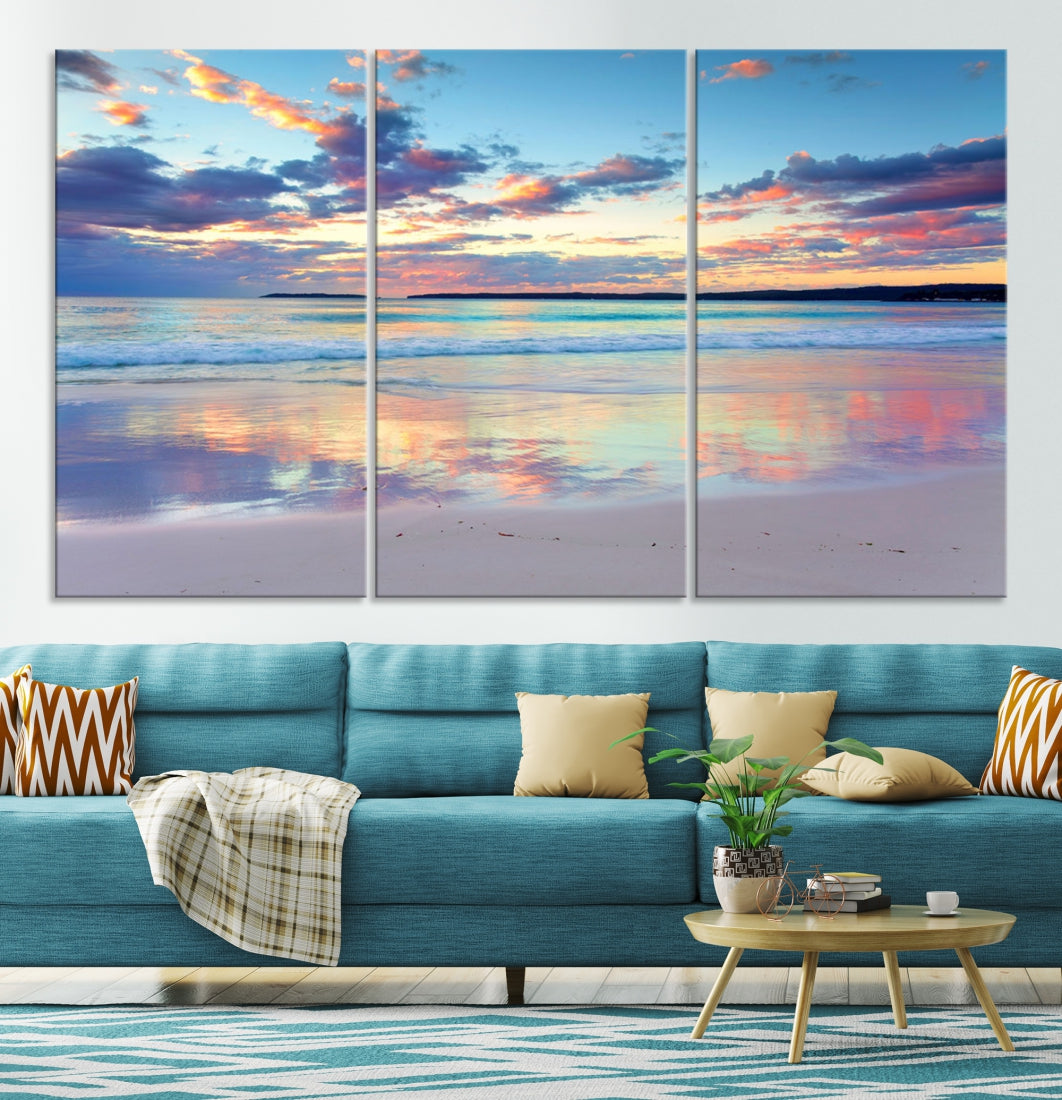 Ocean Beach Canvas Wall Art Beach Canvas, Coastal Beach Sunset Artwork Print for Living Room Home Office Decor, Beach