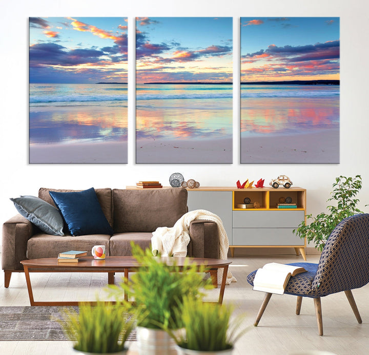 Ocean Beach Canvas Wall Art Beach Canvas, Coastal Beach Sunset Artwork Print for Living Room Home Office Decor, Beach