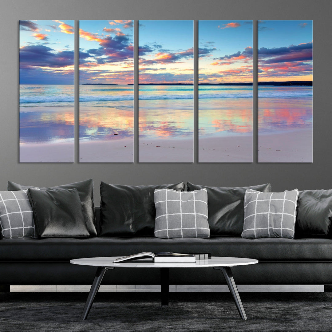 Ocean Beach Canvas Wall Art Beach Canvas, Coastal Beach Sunset Artwork Print for Living Room Home Office Decor, Beach