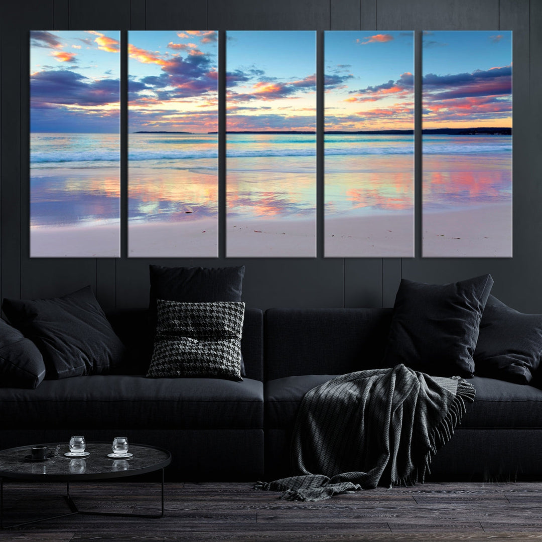 Ocean Beach Canvas Wall Art Beach Canvas, Coastal Beach Sunset Artwork Print for Living Room Home Office Decor, Beach