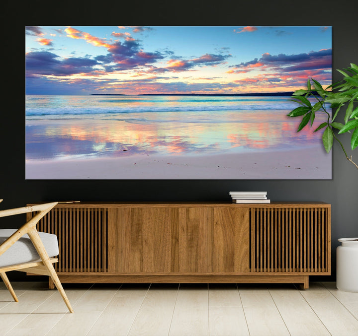 Ocean Beach Canvas Wall Art Beach Canvas, Coastal Beach Sunset Artwork Print for Living Room Home Office Decor, Beach