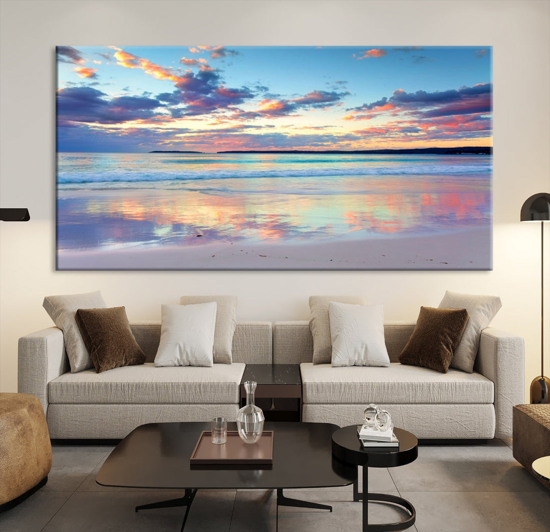 Ocean Beach Canvas Wall Art Beach Canvas, Coastal Beach Sunset Artwork Print for Living Room Home Office Decor, Beach