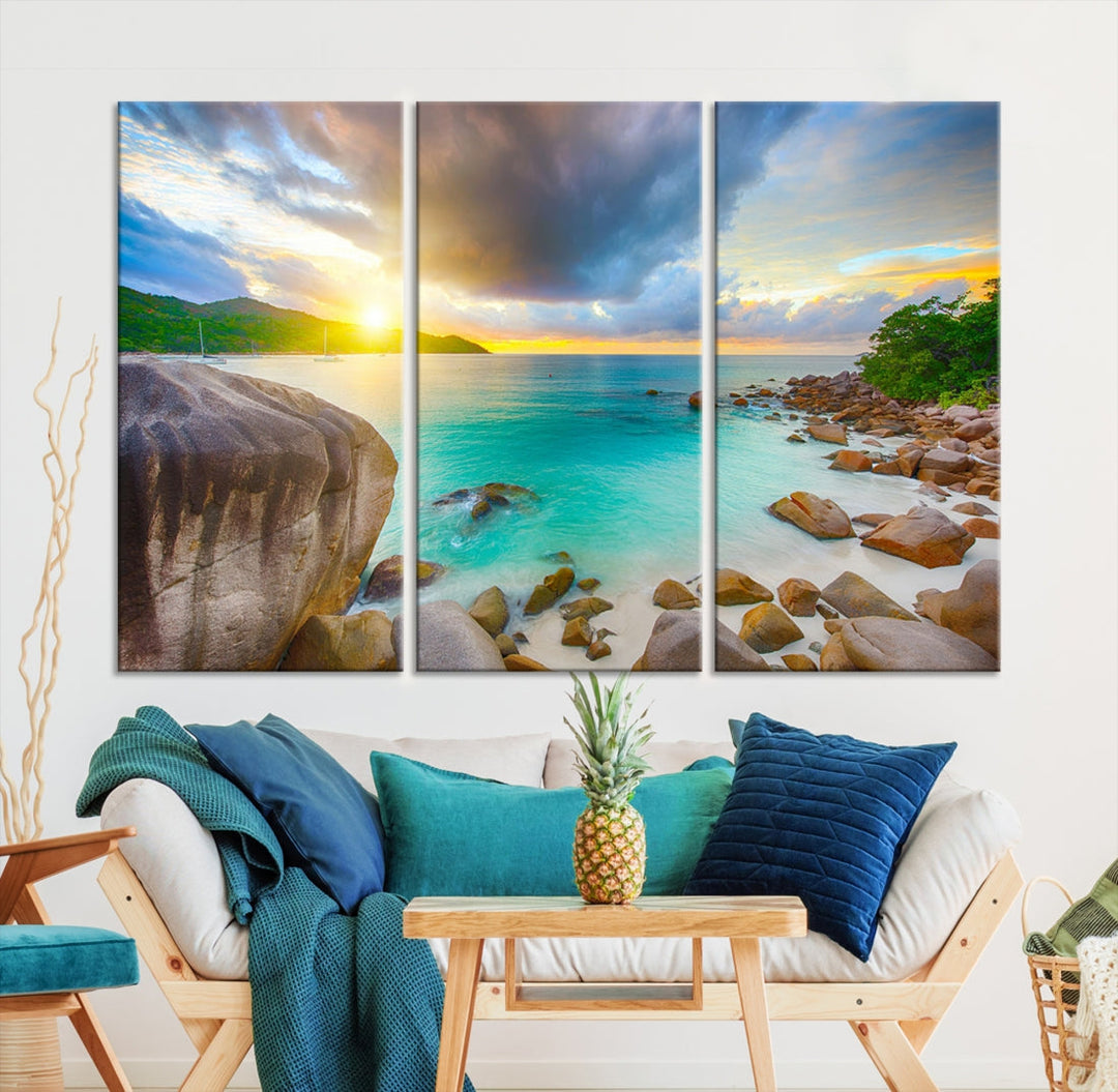 Ocean Beach Canvas Wall Art Beach Canvas, Coastal Sunset Tropical Island Beach