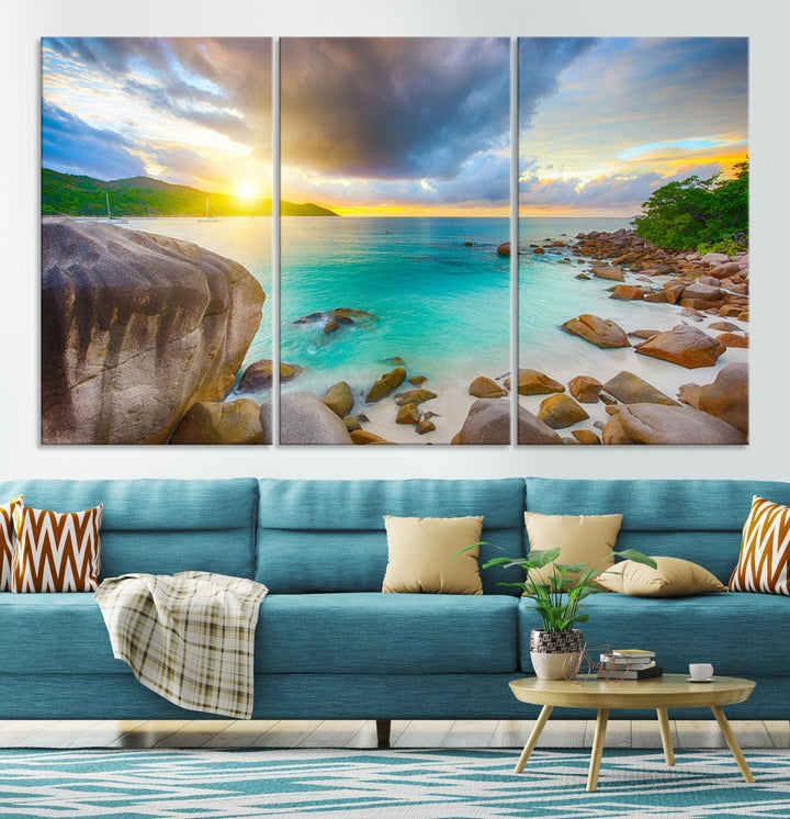 Ocean Beach Canvas Wall Art Beach Canvas, Coastal Sunset Tropical Island Beach