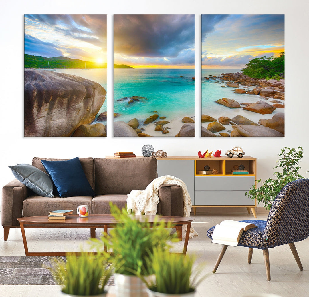 Ocean Beach Canvas Wall Art Beach Canvas, Coastal Sunset Tropical Island Beach